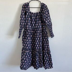 Ophelia & Indigo Lulu Dress Navy Hydrangea Block Print Size Small